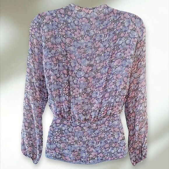 Calypso St. Barth 100% Silk Women's Medium Purple Button Up Peplum Blouse Top - Picture 6 of 12